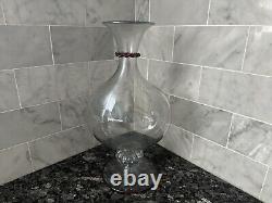 Murano Glass Hand Blown Decorative Bubble Vase With Red Glass Accent