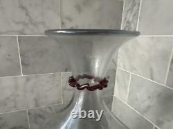 Murano Glass Hand Blown Decorative Bubble Vase With Red Glass Accent