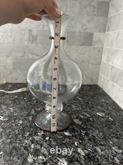Murano Glass Hand Blown Decorative Bubble Vase With Red Glass Accent