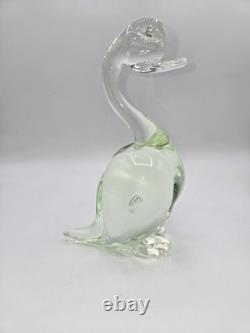 Murano Glass Hand Blown Duck Figurine Light Green & Clear Trapped Bubble 8