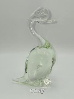 Murano Glass Hand Blown Duck Figurine Light Green & Clear Trapped Bubble 8