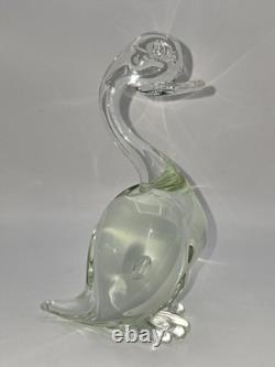 Murano Glass Hand Blown Duck Figurine Light Green & Clear Trapped Bubble 8