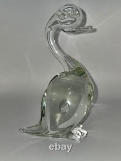 Murano Glass Hand Blown Duck Figurine Light Green & Clear Trapped Bubble 8