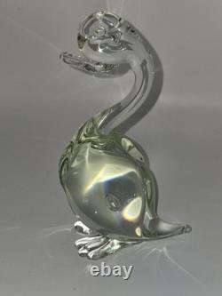 Murano Glass Hand Blown Duck Figurine Light Green & Clear Trapped Bubble 8