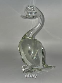 Murano Glass Hand Blown Duck Figurine Light Green & Clear Trapped Bubble 8
