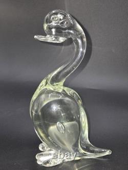 Murano Glass Hand Blown Duck Figurine Light Green & Clear Trapped Bubble 8