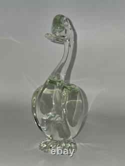 Murano Glass Hand Blown Duck Figurine Light Green & Clear Trapped Bubble 8
