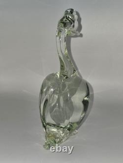 Murano Glass Hand Blown Duck Figurine Light Green & Clear Trapped Bubble 8