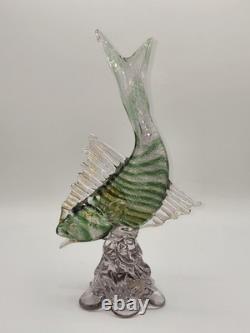 Murano Glass Hand Blown Green Fish Silver & Gold Aventurine 10.75