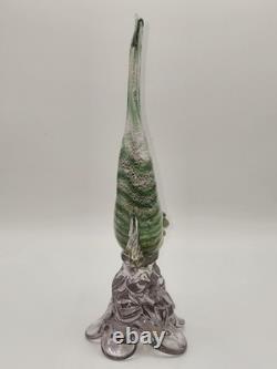 Murano Glass Hand Blown Green Fish Silver & Gold Aventurine 10.75