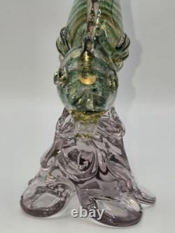 Murano Glass Hand Blown Green Fish Silver & Gold Aventurine 10.75