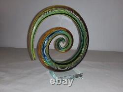 Murano Glass Hand Blown Latticino Swirl Vintage Multi Color Rare 8'' Unique Art