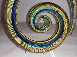 Murano Glass Hand Blown Latticino Swirl Vintage Multi Color Rare 8'' Unique Art