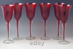 Murano Glass Italy Ruby Red Set Of 6 Goblets -sommerso Stem -venetian Glass