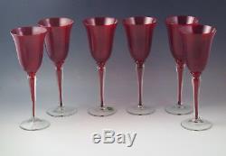 Murano Glass Italy Ruby Red Set Of 6 Goblets -sommerso Stem -venetian Glass