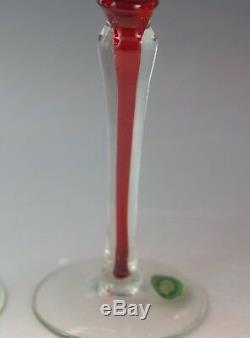 Murano Glass Italy Ruby Red Set Of 6 Goblets -sommerso Stem -venetian Glass