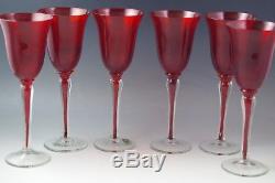 Murano Glass Italy Ruby Red Set Of 6 Goblets -sommerso Stem -venetian Glass