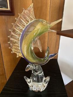 Murano Glass Marlin Swordfish Sailfish Hand Blown Art Glass Sculpture 11 3/4 in