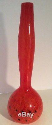 Murano Glass Orange Spiral tall Bottleneck Vase 18 Mid Century Italy Hand Blown