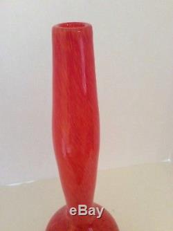 Murano Glass Orange Spiral tall Bottleneck Vase 18 Mid Century Italy Hand Blown