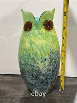 Murano Glass Owl Vase Hand Blown 13 Inches