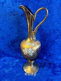 Murano Glass Pitcher & 6 Goblets Hand Blown & Painted Gold Trim Exquisite