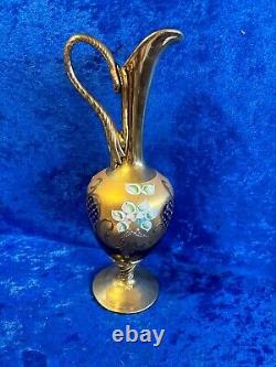 Murano Glass Pitcher & 6 Goblets Hand Blown & Painted Gold Trim Exquisite