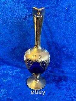 Murano Glass Pitcher & 6 Goblets Hand Blown & Painted Gold Trim Exquisite