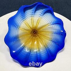 Murano Glass Plate Wall Decor, Contrast Color Hand-Blown H304-Navy Blue Yellow