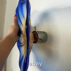 Murano Glass Plate Wall Decor, Contrast Color Hand-Blown H304-Navy Blue Yellow