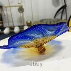 Murano Glass Plate Wall Decor, Contrast Color Hand-Blown H304-Navy Blue Yellow