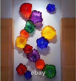 Murano Glass Plate Wall Decor, Contrast Color Hand-Blown H304-Navy Blue Yellow