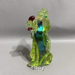 Murano Glass Poodle 6 Hand Blown Uranium Blue Center Gold Flake Art Glass VTG