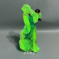 Murano Glass Poodle 6 Hand Blown Uranium Blue Center Gold Flake Art Glass VTG