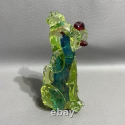Murano Glass Poodle 6 Hand Blown Uranium Blue Center Gold Flake Art Glass VTG