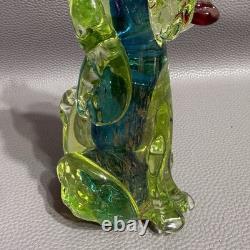 Murano Glass Poodle 6 Hand Blown Uranium Blue Center Gold Flake Art Glass VTG