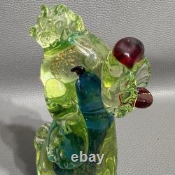Murano Glass Poodle 6 Hand Blown Uranium Blue Center Gold Flake Art Glass VTG