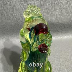 Murano Glass Poodle 6 Hand Blown Uranium Blue Center Gold Flake Art Glass VTG