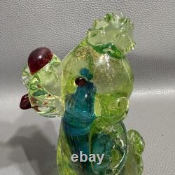 Murano Glass Poodle 6 Hand Blown Uranium Blue Center Gold Flake Art Glass VTG