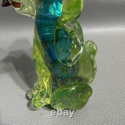 Murano Glass Poodle 6 Hand Blown Uranium Blue Center Gold Flake Art Glass VTG