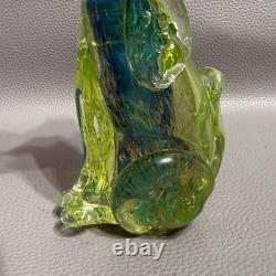 Murano Glass Poodle 6 Hand Blown Uranium Blue Center Gold Flake Art Glass VTG
