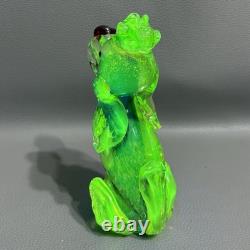 Murano Glass Poodle 6 Hand Blown Uranium Blue Center Gold Flake Art Glass VTG