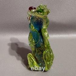 Murano Glass Poodle 6 Hand Blown Uranium Blue Center Gold Flake Art Glass VTG