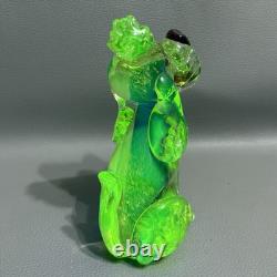 Murano Glass Poodle 6 Hand Blown Uranium Blue Center Gold Flake Art Glass VTG
