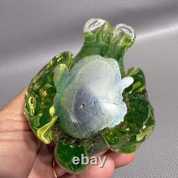 Murano Glass Poodle 6 Hand Blown Uranium Blue Center Gold Flake Art Glass VTG
