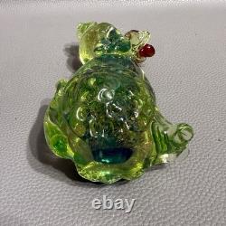 Murano Glass Poodle 6 Hand Blown Uranium Blue Center Gold Flake Art Glass VTG