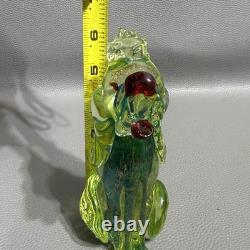 Murano Glass Poodle 6 Hand Blown Uranium Blue Center Gold Flake Art Glass VTG