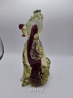 Murano Glass Poodle 6 Hand Blown Uranium Glass Red Center Vintage CHIP