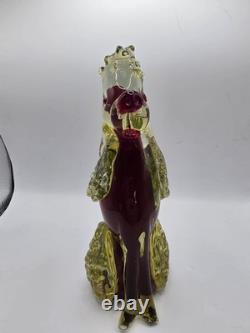 Murano Glass Poodle 6 Hand Blown Uranium Glass Red Center Vintage CHIP