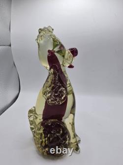 Murano Glass Poodle 6 Hand Blown Uranium Glass Red Center Vintage CHIP